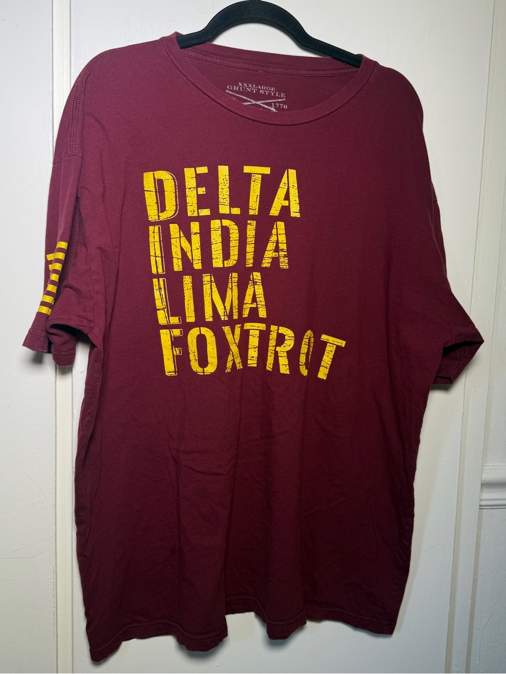 Grunt Style Delta India Lima Foxtrot Graphic Tee - Maroon with Yellow Print 3XL